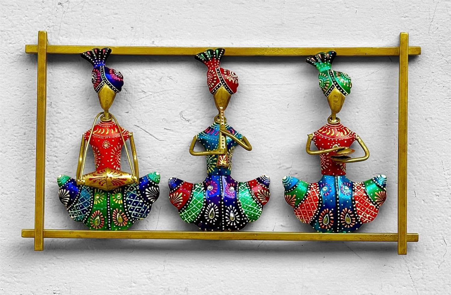 Rsn Aesthetic Metal 3 Rajasthani Musician Metal Frame Wall Dcor Entrance/Wall Hanging For Living Room, Wrought Iron Wall Art Dec